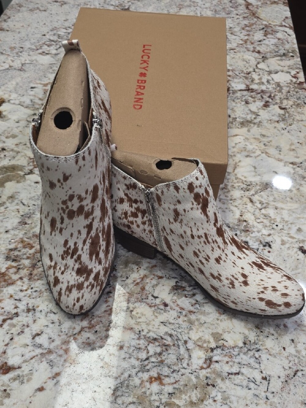 Lucky Brand Basel 2 Haircalf Cow Print Ankle Booties | Women’s